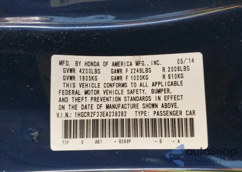 2014 Honda Accord Lx z USA, uszkodzony, nr VIN 1HGCR2F33EA238282